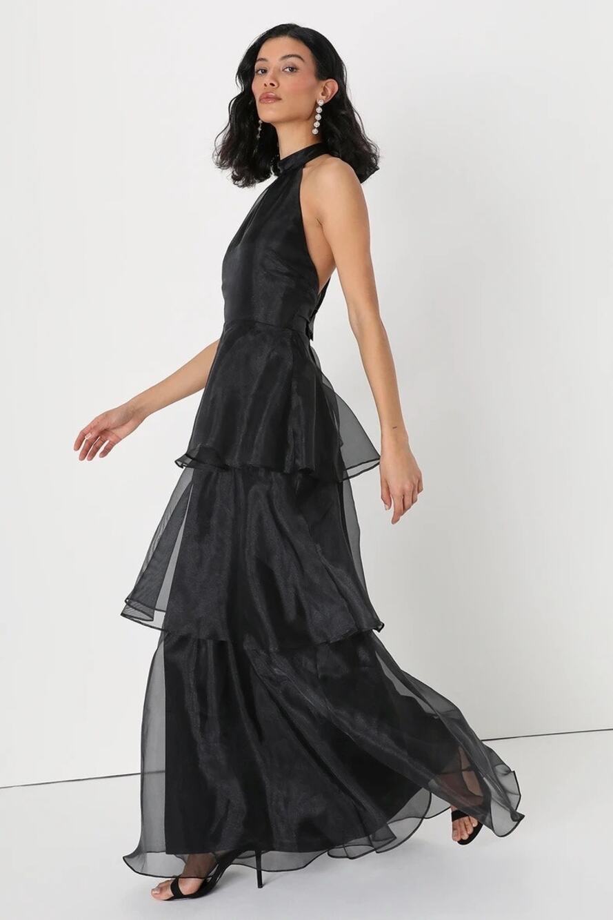 Lulus Maxi Tiered Black  Dress